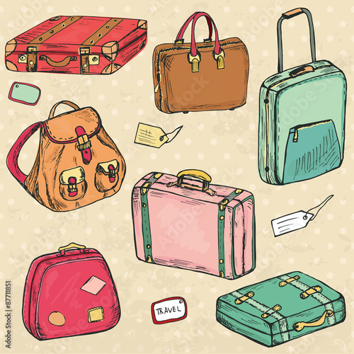 Hand drawn retro suitcases