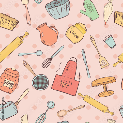 Seamless pattern with utensil for cooking and baking