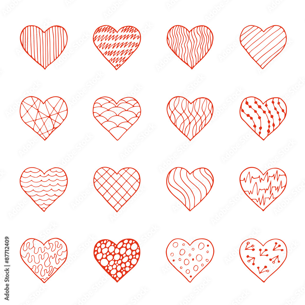 Vector set of hand drawn doodle hearts