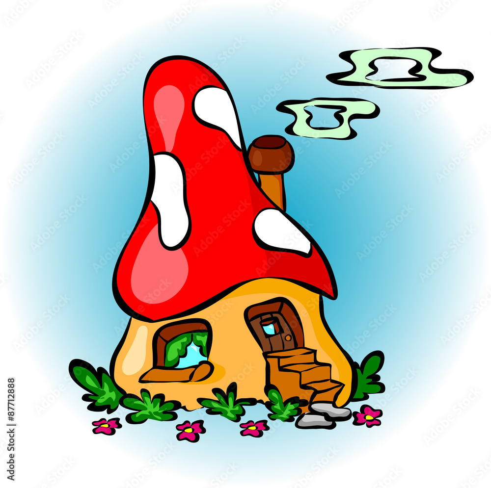 Naklejka premium Funny cartoon mushroom house