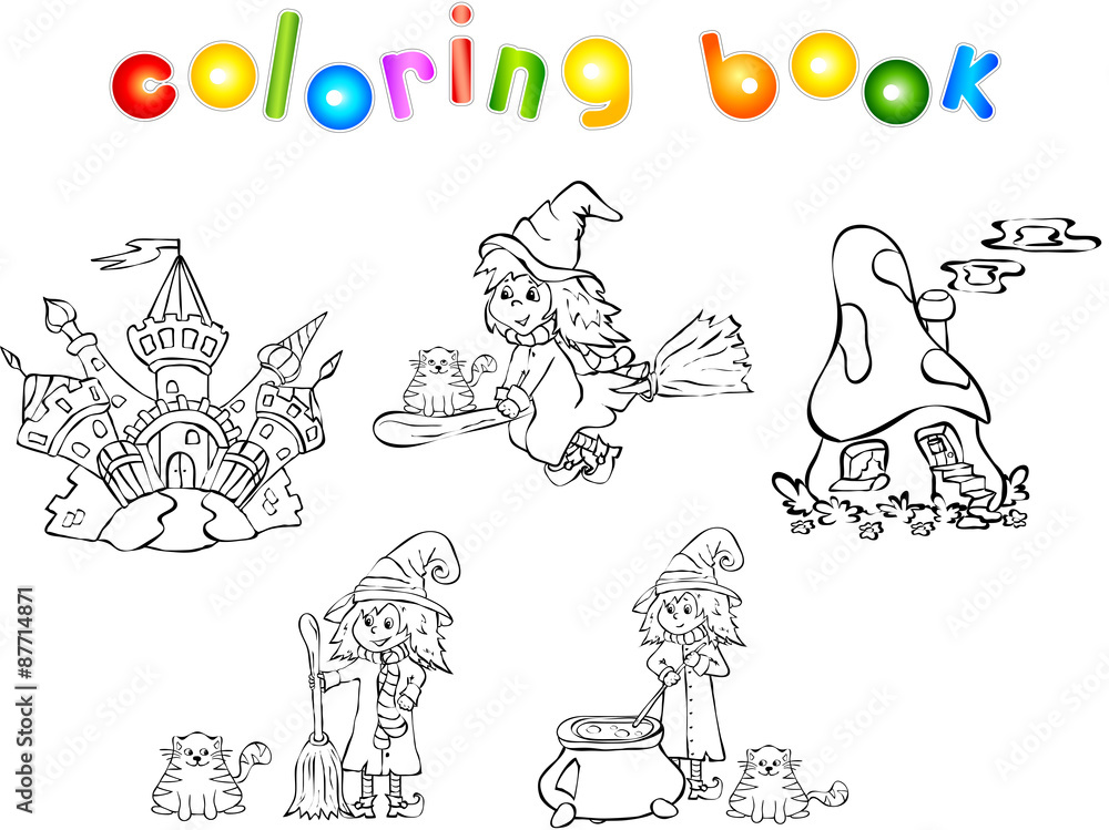 Set of witches and castles coloring book Set of witches and castles coloring book