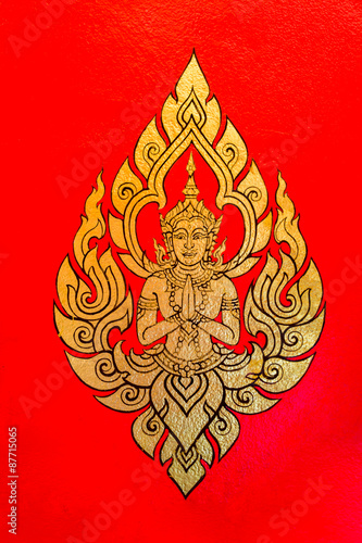 Thai style painting art On red background