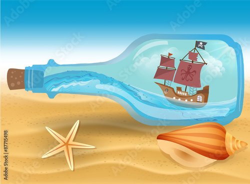 Pirate boat in a bottle