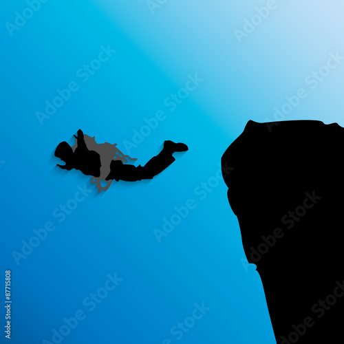 illustration silhouette of a parachute jump,skydiving