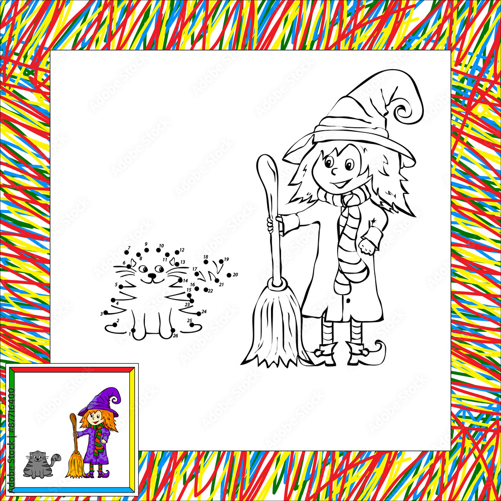 Fototapeta premium cartoon witch dot to dot