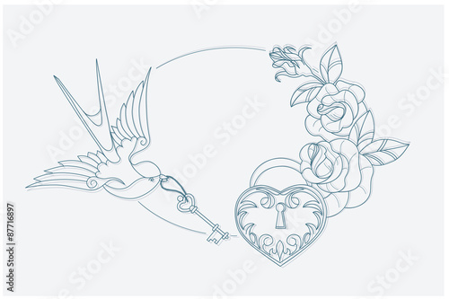 love theme coloring page old school tattoo signs