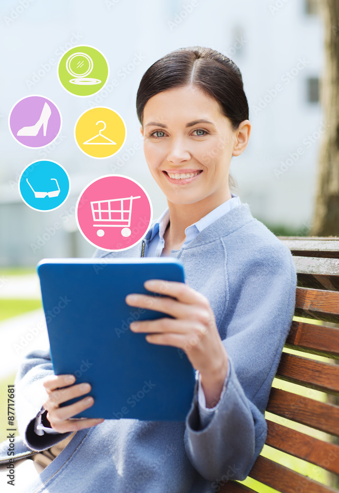 smiling business woman with tablet pc in city smiling business woman with tablet pc in city