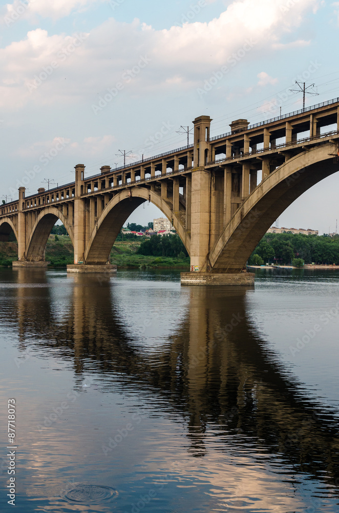 road and rail split-level bridge over the river