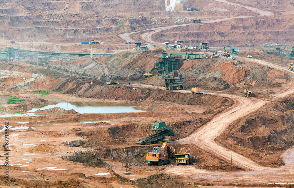 Part of a pit with big mining truck working Part of a pit with big mining truck working