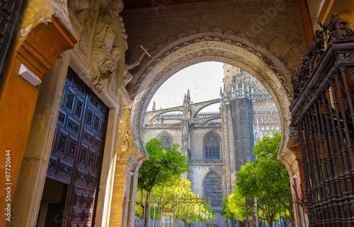 Impressive entrance to the cathedral of La Giralda in Seville, S