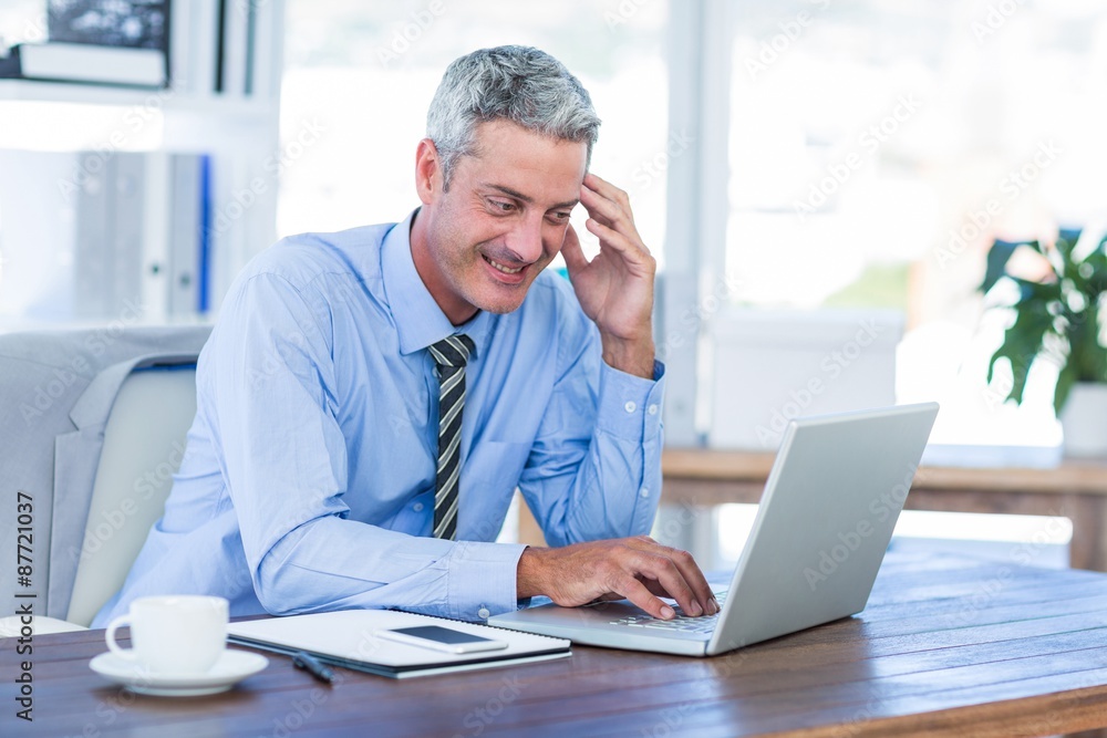 © WavebreakMediaMicro - Happy businessman using laptop computer