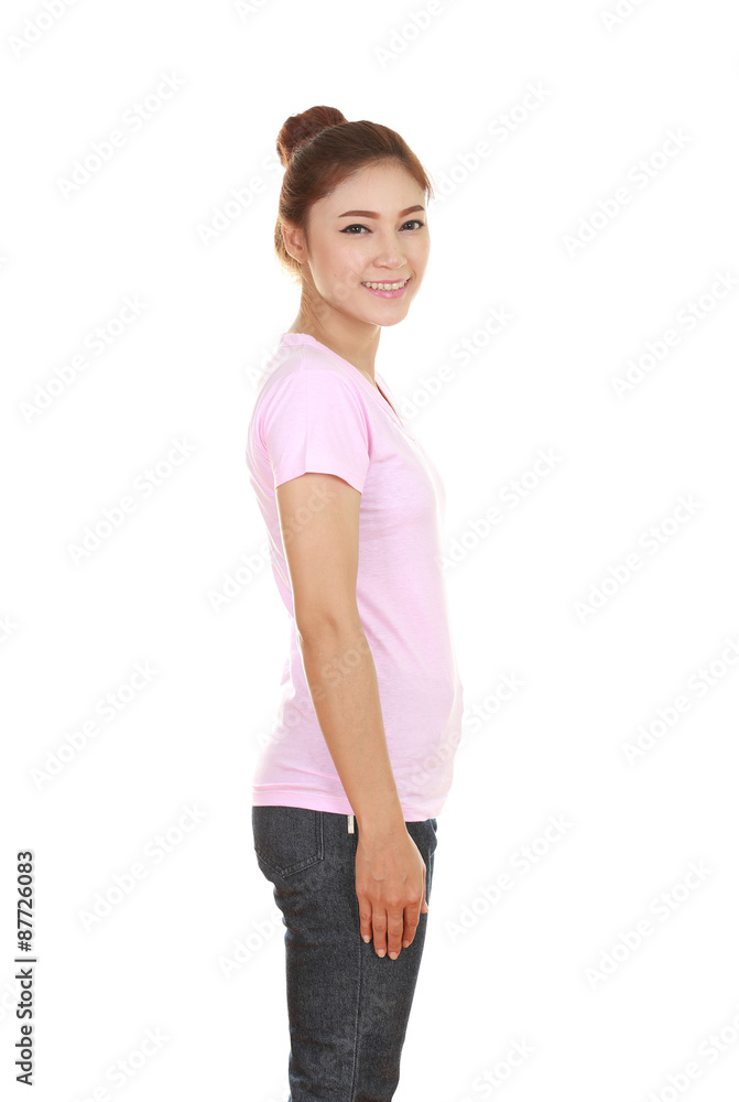 young beautiful female with t-shirt (side view) young beautiful female with t-shirt (side view)