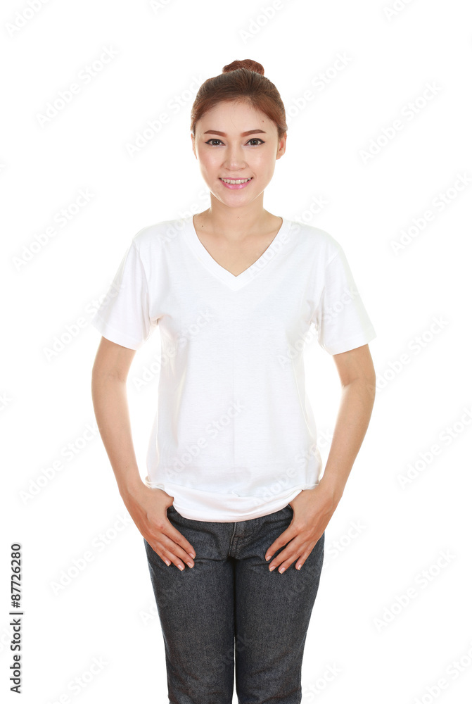 young beautiful female with blank t-shirt young beautiful female with blank t-shirt