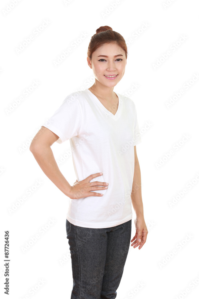 young beautiful female with t-shirt (side view) young beautiful female with t-shirt (side view)