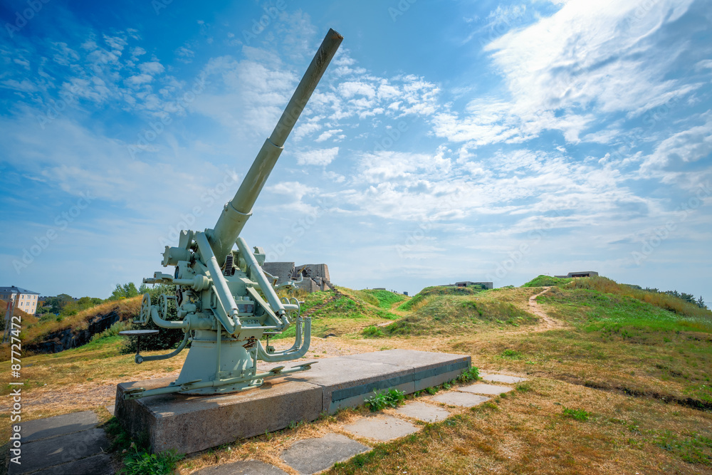 Historic cannon at Suomenlinna, Sveaborg maritime fortress In He Historic cannon at Suomenlinna, Sveaborg maritime fortress In He