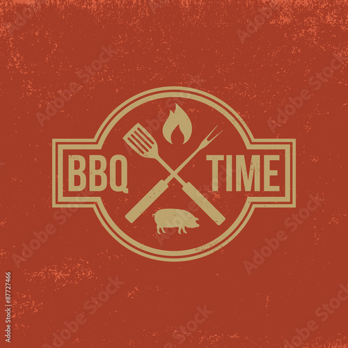 barbecue badge on red  grunge background