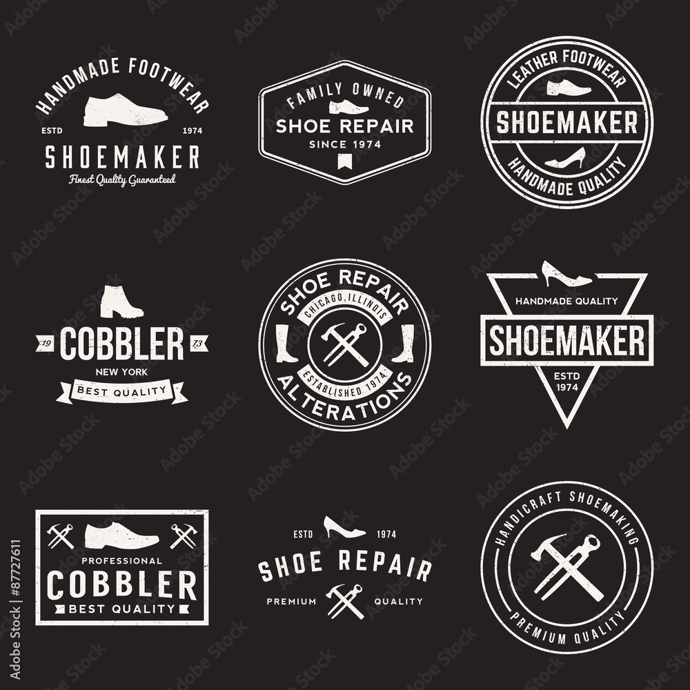 vector set of shoemaker and shoe repair labels, badges