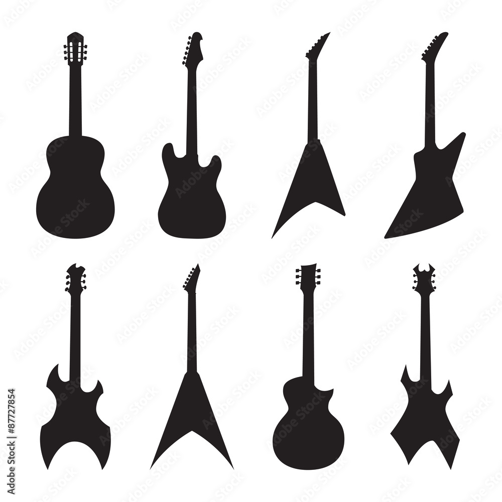 Fototapeta premium acoustic and electric guitar silhouettes set. vector illustratio