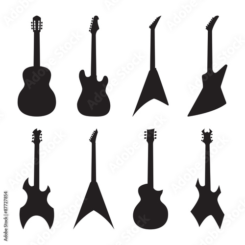 acoustic and electric guitar silhouettes set. vector illustratio