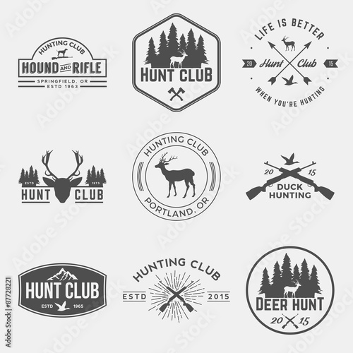 vector set of hunting club labels, badges and design elements