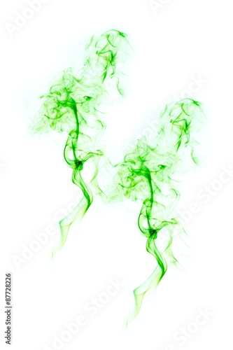 Abstract Wave and smoke swirls over white background.