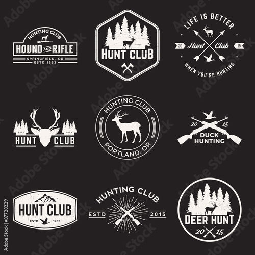 vector set of hunting club labels, badges and design elements