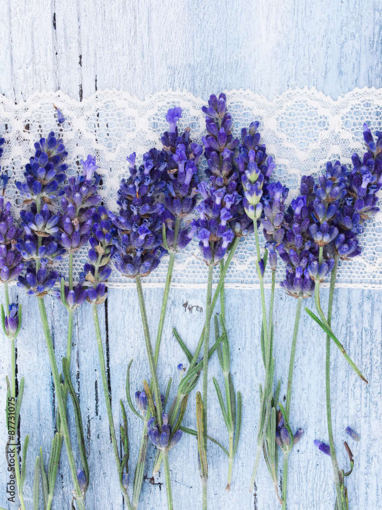 Naklejka premium fresh lavender on the lace background