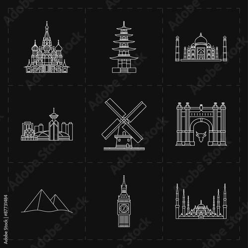 9 flat landmark icons