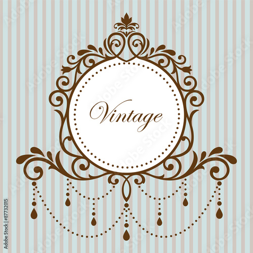 Chandelier vintage border frame on cyan background