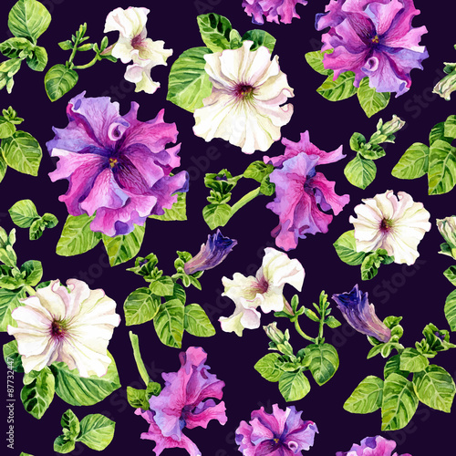 Seamless background with watercolors petunia