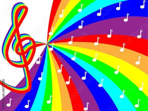 Treble clef on rainbow stave