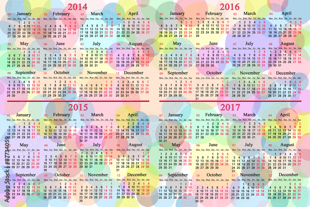 Fototapeta premium calendar for 2014 - 2017 years on the colored background