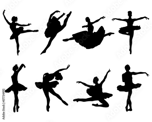 Black silhouettes of  ballerinas on white background, vector
