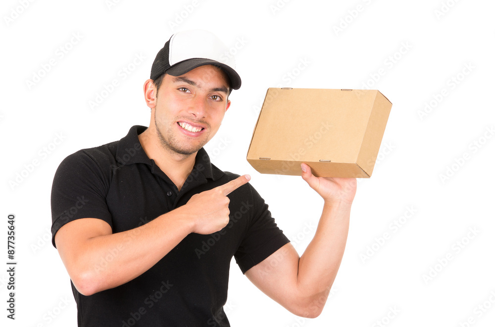 happy friendly confident delivery man carrying boxes happy friendly confident delivery man carrying boxes