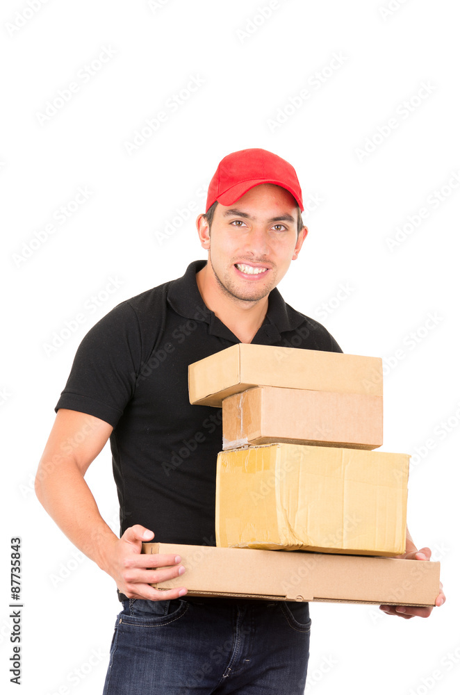 happy friendly confident delivery man carrying boxes happy friendly confident delivery man carrying boxes
