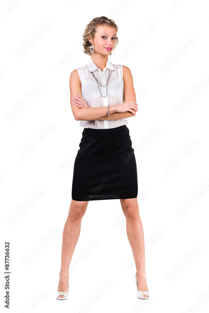 Business woman with copyspace isolated on white background Business woman with copyspace isolated on white background