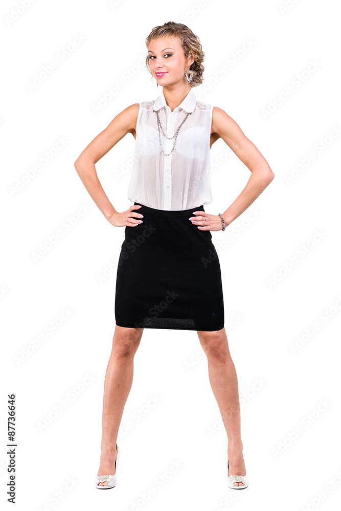 Fototapeta premium Business woman with copyspace isolated on white background