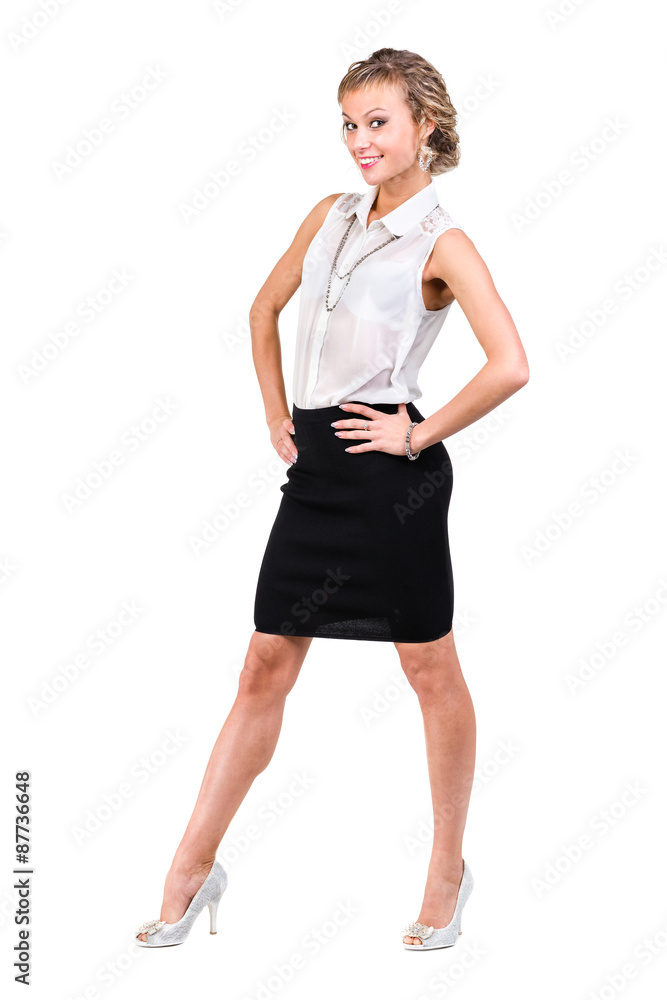 Fototapeta premium Business woman with copyspace isolated on white background