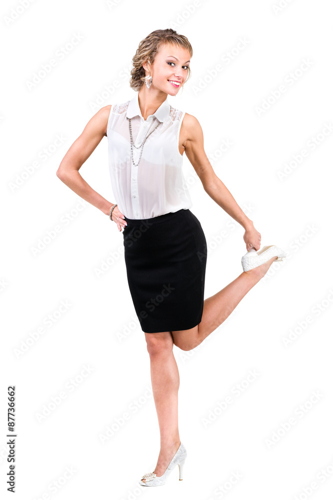 Fototapeta premium Business woman with copyspace isolated on white background