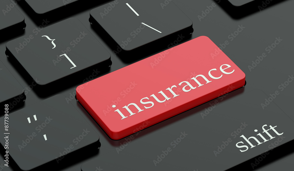 Fototapeta premium Insurance concept, red hot key on keyboard