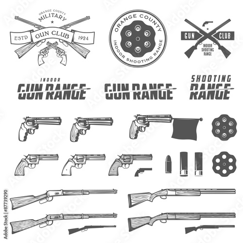 Set of retro weapons labels, emblems and design elements