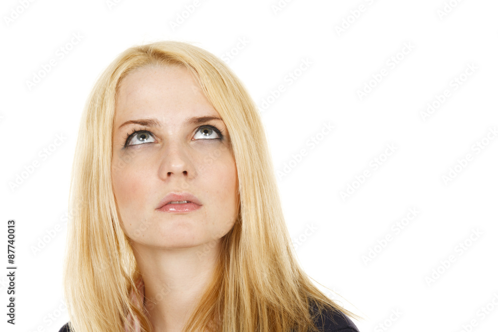 Headshot of an attractive young woman looking up. Headshot of an attractive young woman looking up.