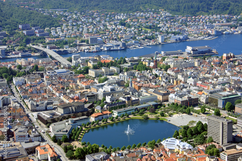 Bergen city in Norway view from above