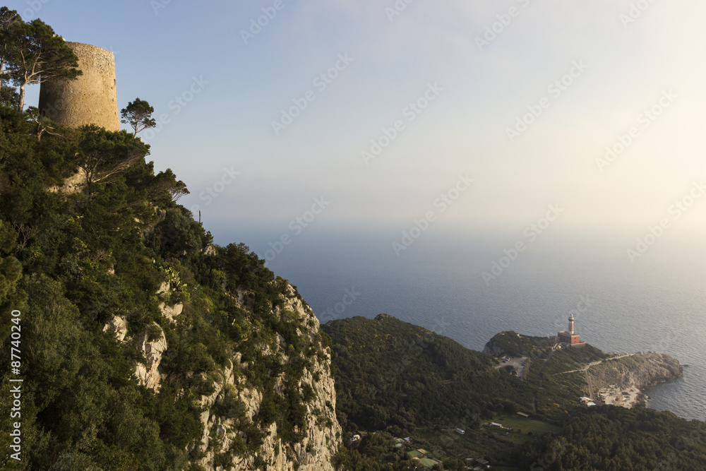 Punta Carena Lighthouse and Torre della Guardia in Capri, Italy