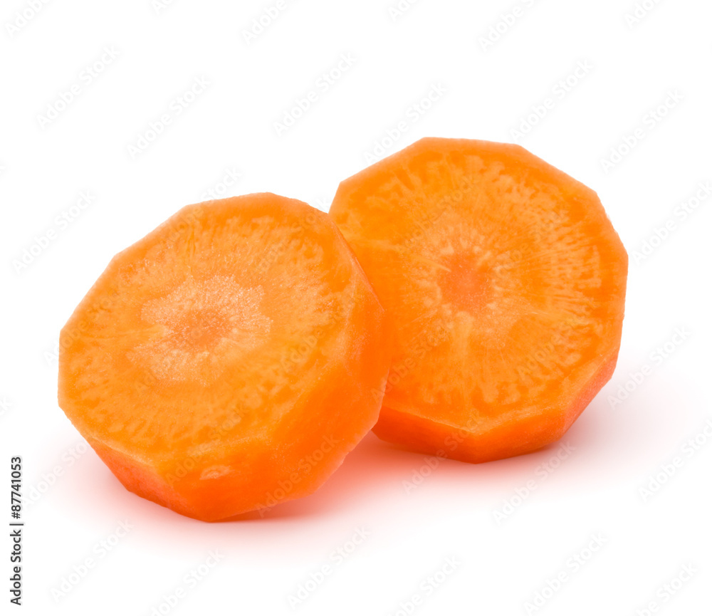 Chopped carrot slices isolated on white background cutout Chopped carrot slices isolated on white background cutout