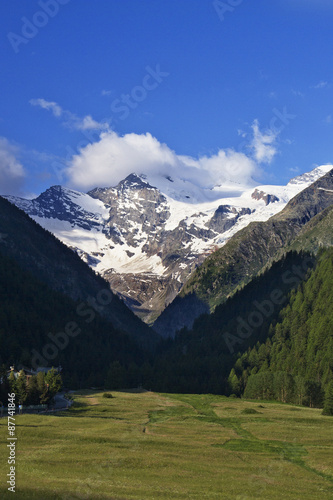 Gran Paradiso massif at 13,123 feet, the tallest mountain in Italy, viewed from Cogne.Cogne,Italy