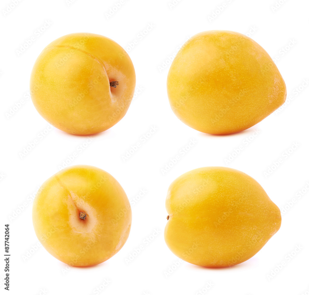 Single yellow mirabelle plum isolated Single yellow mirabelle plum isolated