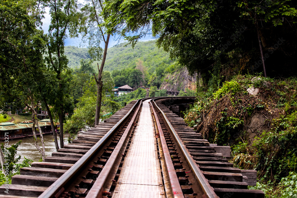 Railroad tracks on a dangerous path