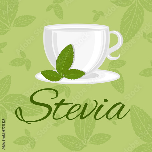 Illustration of cup with leaf stevia. vector