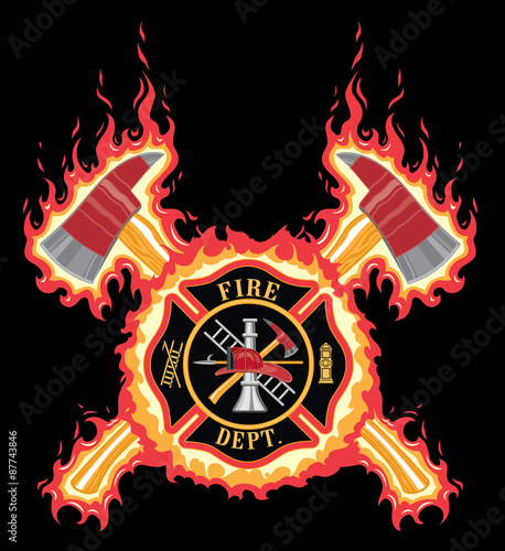 Firefighter Cross With Axes and Flames is an illustration of a fire department or firefighter cross.